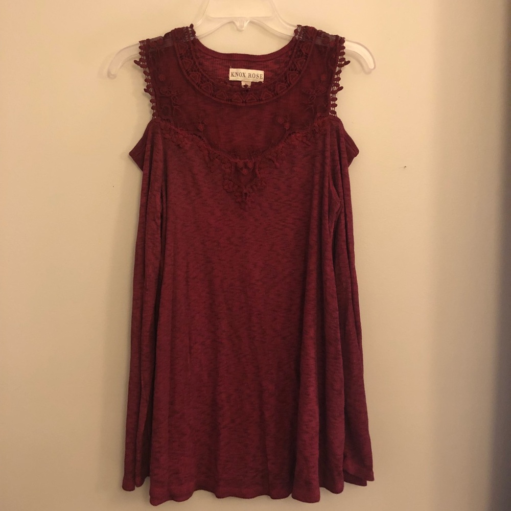 Burgundy waffle/lace long sleeve top
